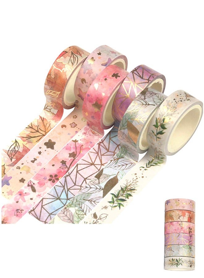 أورجنيزر مجموعة من 6 لفات من الشرائط الذهبية، شريط لاصق عريض من رقائق الذهب، مناسب للفنون، والحرف اليدوية، ولوازم المجلات، والمخططات، ودفاتر القصاصات، وتغليف البطاقات والهدايا، بطول 15 مم (جمال الطبيعة). - Image 1